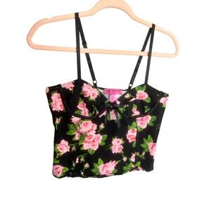 Betsey Johnson Intimates Floral Cami Top Sz M Bow Coquette Corset Floral Fairy